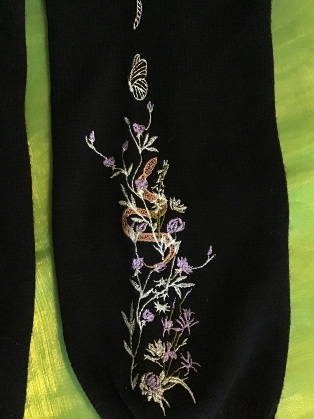 Whimsy Black Cropped Sweater with Purple Floral and Snake Embroidery - Picture 6 of 7